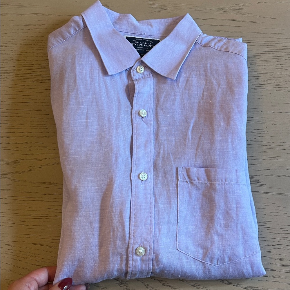Charles Tyrwhitt Lavender Button Down Shirt Slim Fit - Picture 5 of 5